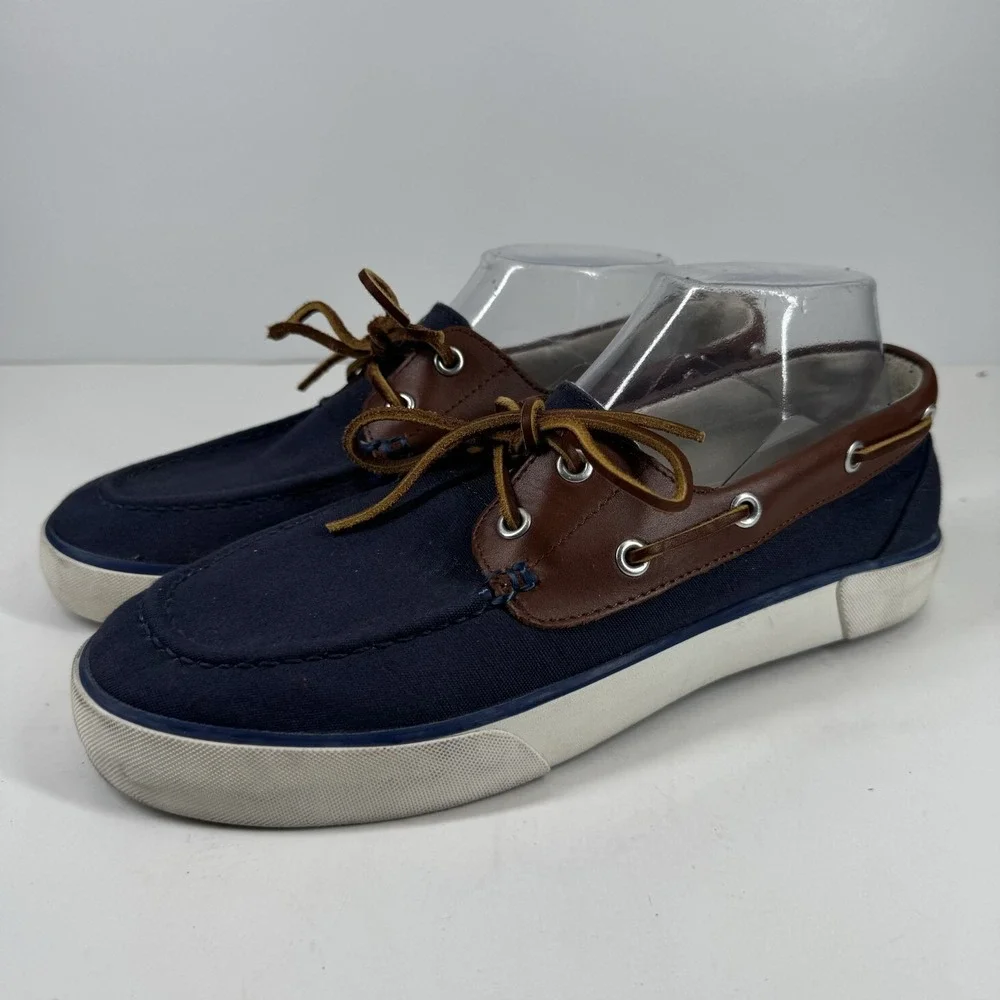 Polo Ralph Lauren Rylander Men's‎ US 9D Navy/Tan Canvas Leather Boat Deck Shoes